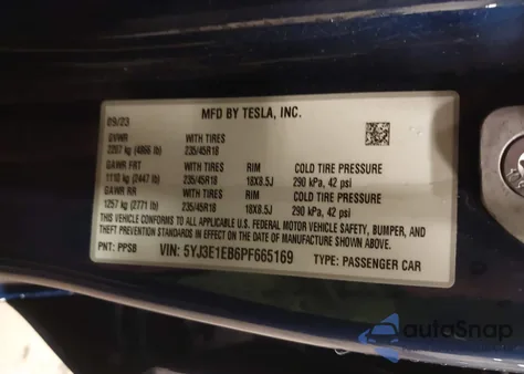 2023 Tesla Model 3 Long Range Dual Motor All-Wheel Drive из США, поврежденный, VIN 5YJ3E1EB6PF665169